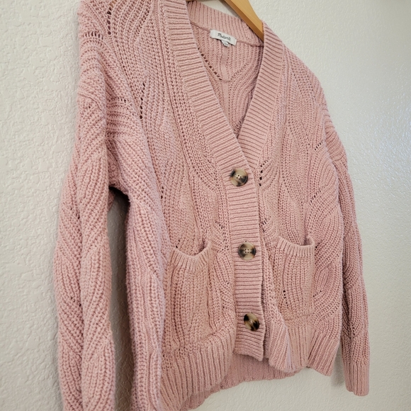Madewell Hillview 100% Cotton Pink Cable Knit Cardigan Small - Picture 5 of 9